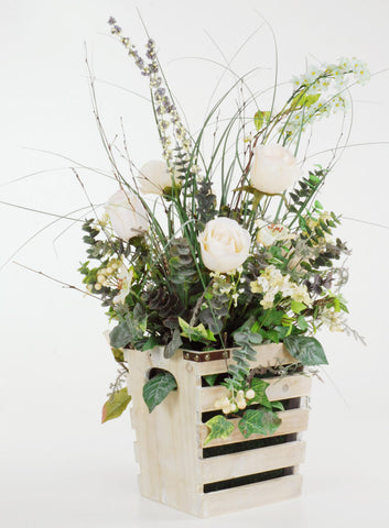 CASSETTA LEGNO C/FIORI BIANCHI