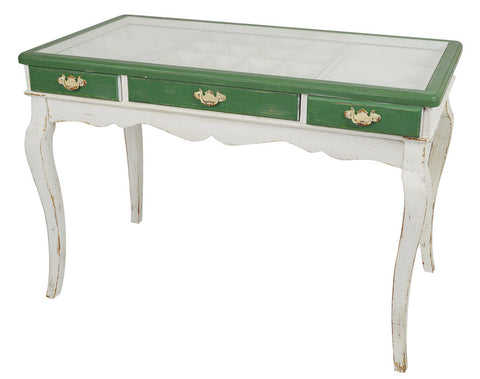 TAVOLO BIANCO-VERDE CON CASSETTO ESPOSITORE